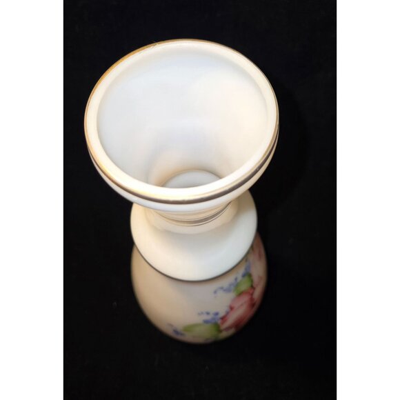 1950s DeLuxe Inc Bristol Glass hand painted Roses Vase - Picture 6 of 8